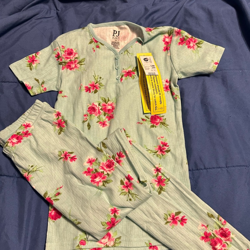 Place Kids Floral Pajama Set - Light Green and Pink